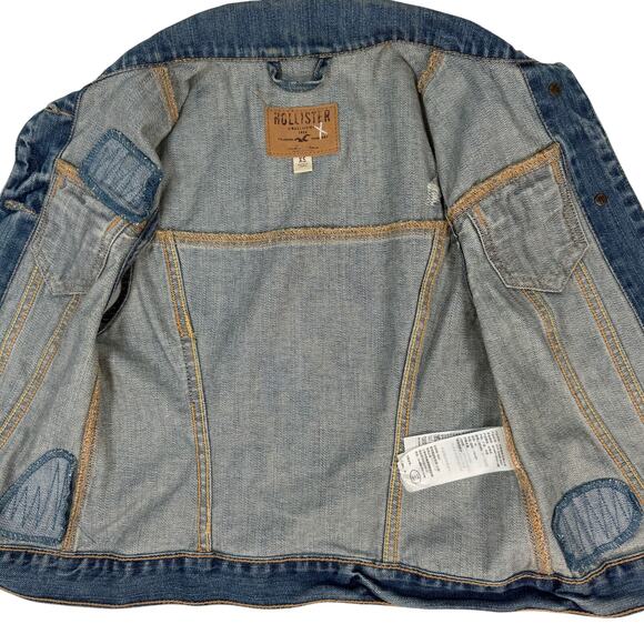 Hollister Women’s XS Denim Vest Blue Jean Button Front Sleeveless 100% Cotton - Picture 3 of 11